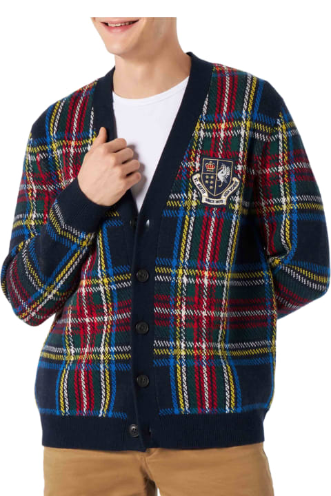 MC2 Saint Barth Sweaters for Men MC2 Saint Barth Man Tartan Knitted Cardigan With Patch