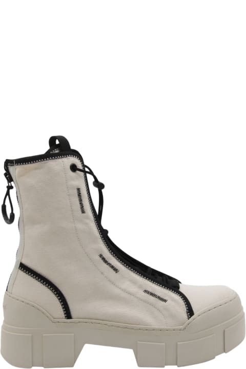 Vic Matié Boots for Women Vic Matié Cream And Black Canvas Combat Boots