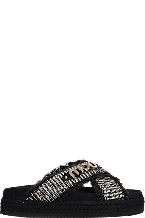 Mou Shoes for Women Mou Crisscross Flats In Black Raffia