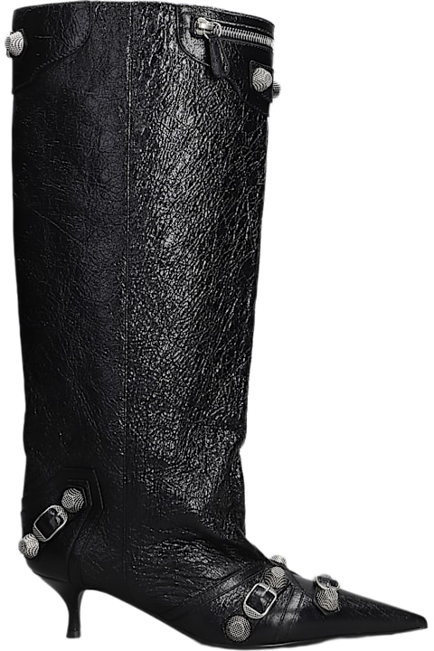 Homeware Balenciaga Cagole Wide Boot L50 Low Heels Boots In Black Leather