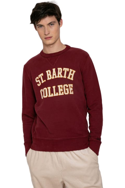 سترات صوف وبدل رياضية لـ القسم الرجالي MC2 Saint Barth Burgundy Sweatshirt St. Barth College Print