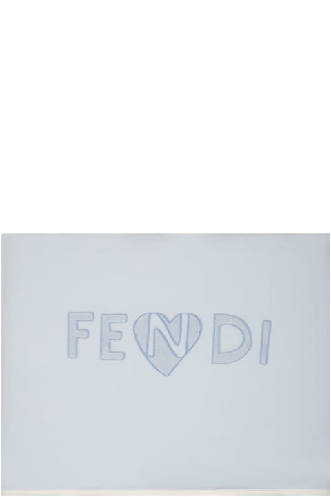 Fendi for Baby Boys Fendi Light Blue Blanket For Baby Boy With Logo