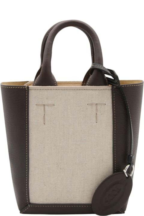Tod's for Women Tod's Brown And Beige Leather And Canvas Double Up Tote Bag