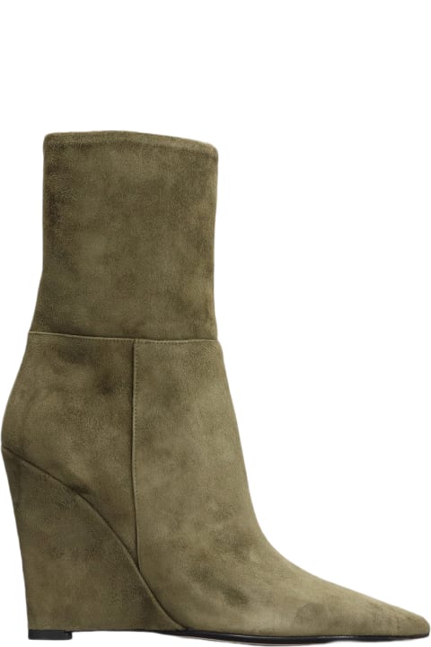 Alevì Shoes for Women Alevì Bay 100 High Heels Ankle Boots In Green Suede