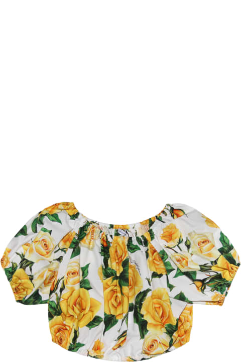 Topwear for Girls Dolce & Gabbana White, Yellow And Green Cotton Top