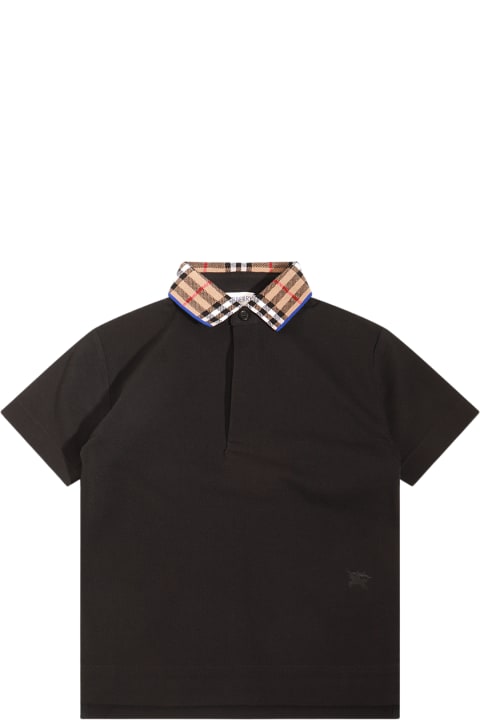 Sale for Kids Burberry Black And Archive Beige Cotton Polo Shirt