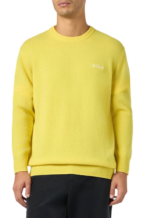 أدوات منزلية MC2 Saint Barth Man Crewneck Yellow Sweater With St. Barth Embroidery
