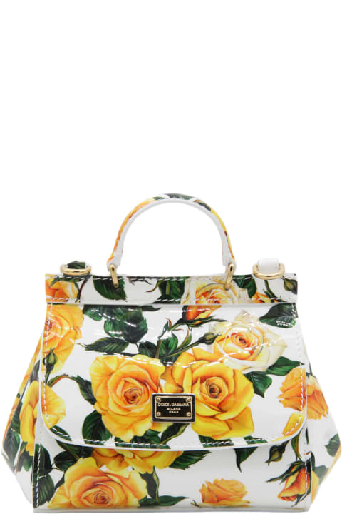 ガールズ Dolce & Gabbanaのアクセサリー＆ギフト Dolce & Gabbana White And Yellow Leather Sicily Tote Bag