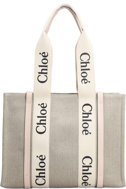 Bags for Women Chloé Woody Tote In Beige Canvas