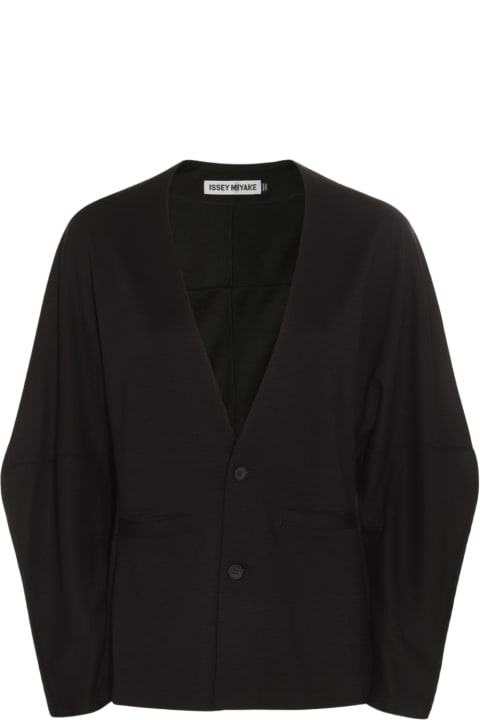 Issey Miyake Coats & Jackets for Women Issey Miyake Black Cotton Knitwear