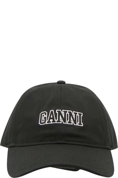 Ganni Hats for Women Ganni Black Cotton Logo Baseball Cap