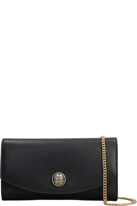 Balmain Shoulder Bags for Women Balmain Embleme Clutch In Black Leather
