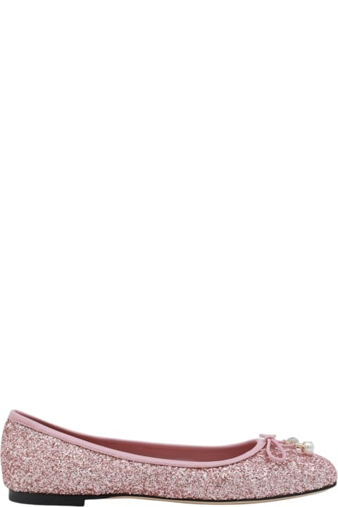 【JIMMYCHOO】 pink elme flats （関税送料込） Elme glitter ballet flats in pink - Jimmy Choo | Mytheresa