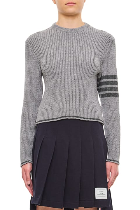Thom Browne Sweaters for Women Thom Browne Merino Wool Baby Cable Cropped Crew Neck Pullover
