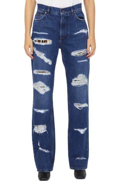 Jeans for Women Dolce & Gabbana Distressed Jeans With Leo Print