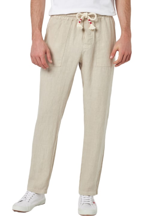 أدوات منزلية MC2 Saint Barth Man Off-white Linen Calais Pants With Drawstring