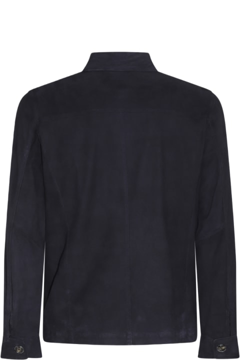 メンズ新着アイテム Barba Napoli Dark Blue Leather Jacket