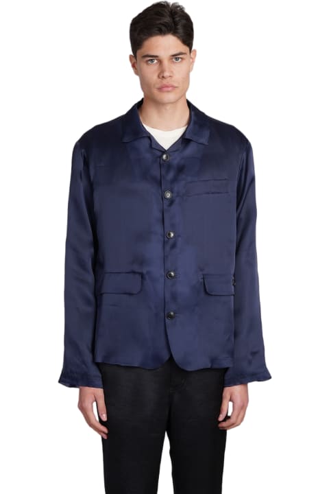 4sdesigns Clothing for Men 4sdesigns Casual Jacket In Blue Silk