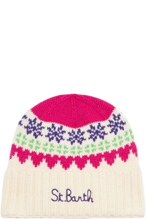MC2 Saint Barth Hats for Women MC2 Saint Barth Woman White Beanie With Fair Isle Heart Jacquard