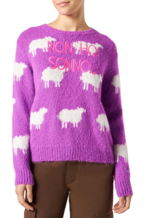 Homeware MC2 Saint Barth Woman Brushed Sweater With Sheeps And Non Ho Sonno Embroidery