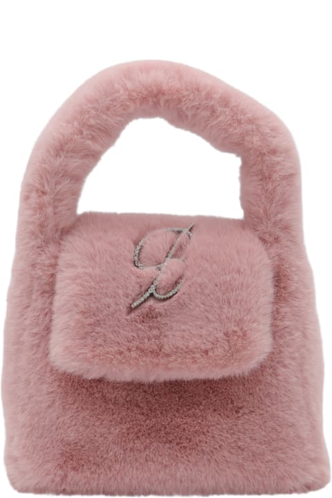 Blumarine Totes for Women Blumarine Chalk Pink Faux Fur Monogram B Bag
