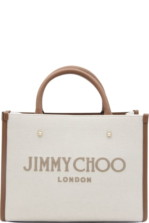 Jimmy Choo Totes for Women Jimmy Choo Natural And Taupe Canvas Avenue Tote Bag