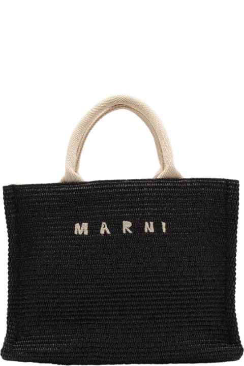 Marni Totes for Women Marni Black Cotton Calf Leather Blend Small Tropicalia Tote Bag