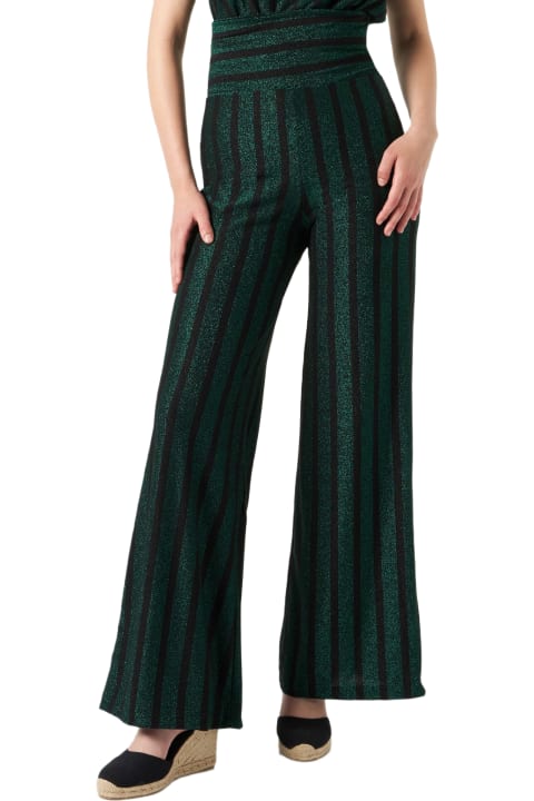 Fashion for Women MC2 Saint Barth Black And Green Glitter Striped Palazzo Pants