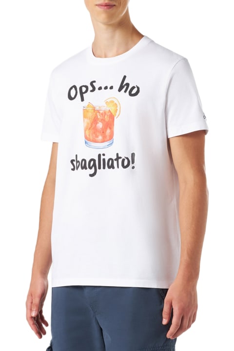 Homeware MC2 Saint Barth Man Cotton T-shirt With Sbagliato Drink Print