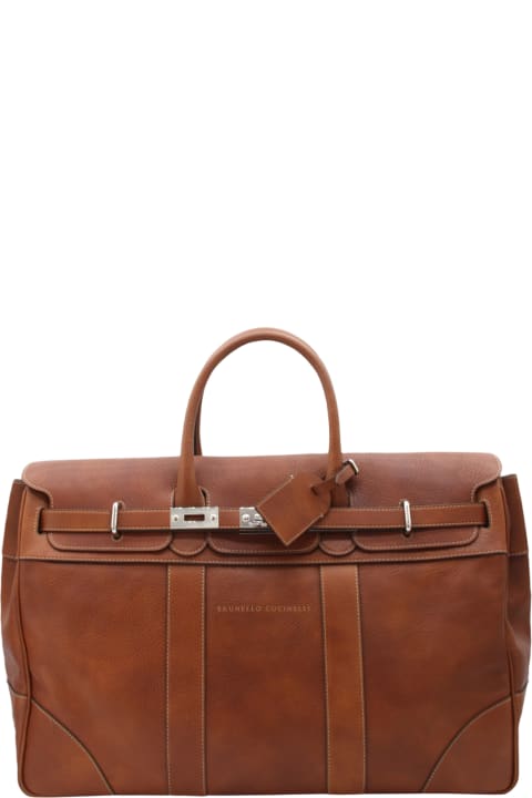 Bags for Men Brunello Cucinelli Brown Leather Weekender Travel Bag