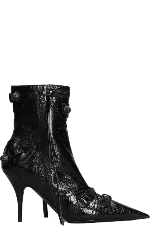 Balenciaga for Women Balenciaga Cagole Bootie High Heels Ankle Boots In Black Leather