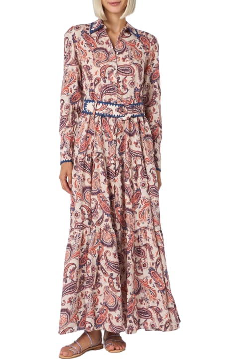 Homeware MC2 Saint Barth Woman Linen Dress Marbella With Paisley Print