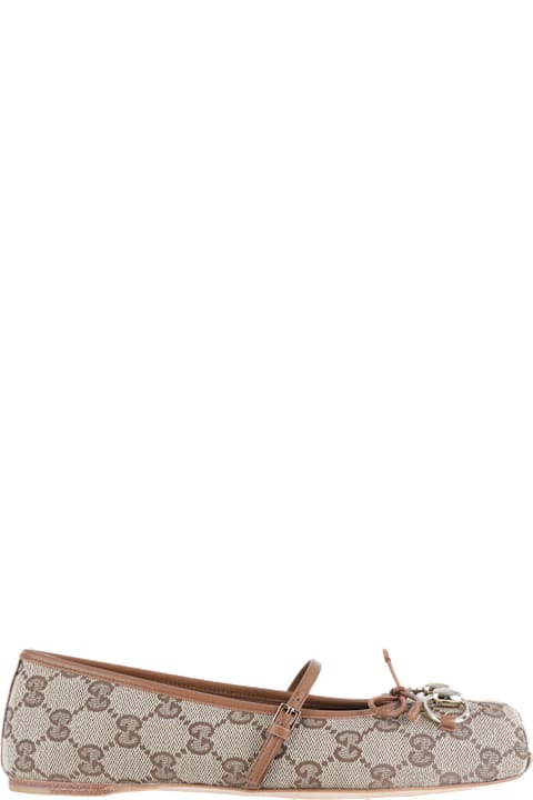 ★関税込み★ GUCCI Beige Ballerina Flat Shoes Women's Gucci Horsebit ballet flat in beige and dark brown