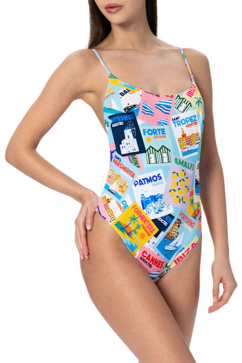 Homeware MC2 Saint Barth Woman One-piece Swimsuit Cecille With Postcards Print