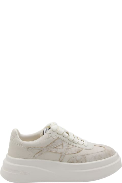 Fashion for Women Ash White And Beige Leather Sneakers
