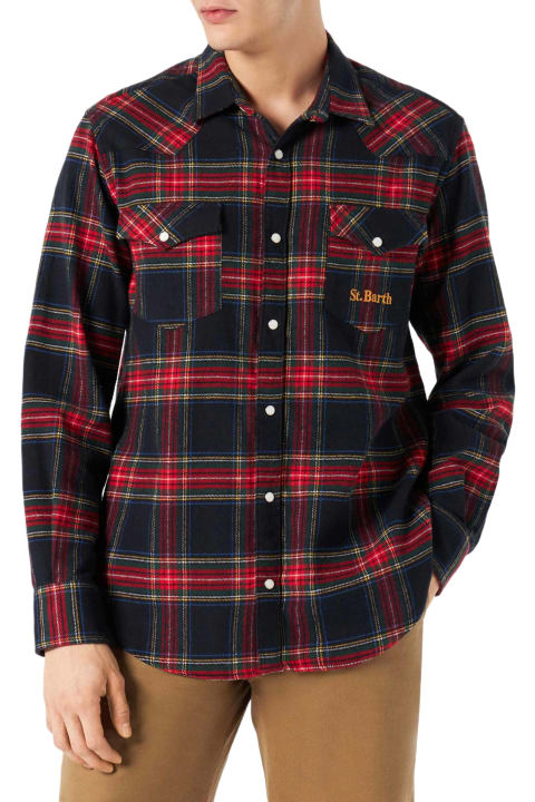 Homeware MC2 Saint Barth Man Shirt With Navy Blue Tartan