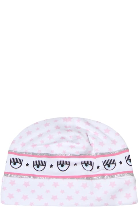 Chiara Ferragni for Kids Chiara Ferragni White And Pink Fairytale Cotton Eyestar Beanie Hat