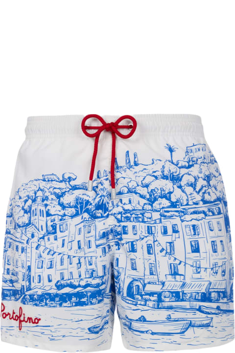آخر صيحات الموضة من السيدات MC2 Saint Barth Man Mid-length Gustavia Swim-shorts With Portofino Placed Print
