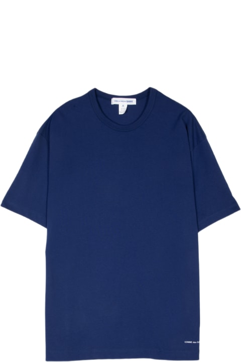 メンズ Comme des Garçons Shirt Boyのトップス Comme des Garçons Shirt Boy Mens T-shirt Knit Navy Blue Cotton Oversize T-shirt With Logo