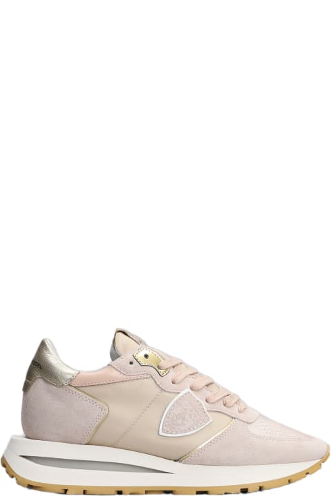 Philippe Model Sneakers for Women Philippe Model Tropez Haute Low Sneakers In Rose-pink Suede And Fabric