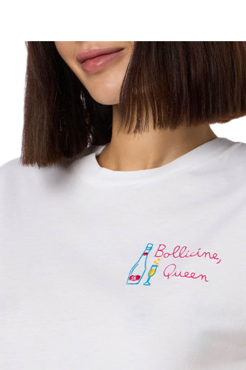 MC2 Saint Barth Topwear for Women MC2 Saint Barth Woman White Cotton Jersey Crewneck T-shirt Emilie With Bollicine Queen Embroidery