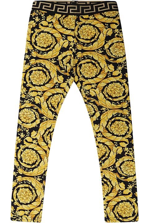 Bottoms for Girls Versace Black And Gold-tone Leggings