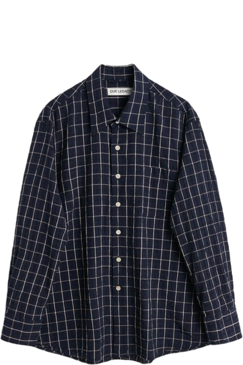 Our Legacy Shirts for Men Our Legacy Above Shirt Dark blue checked shirt with long sleeves - Above Shirt