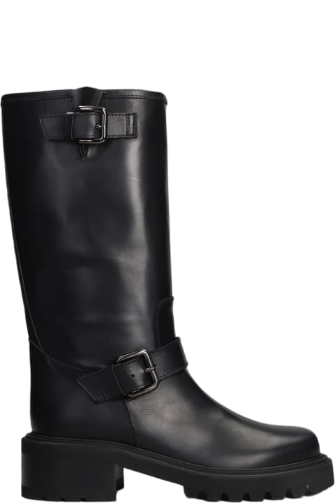 ウィメンズ Via Roma 15のブーツ Via Roma 15 Low Heels Boots In Black Leather
