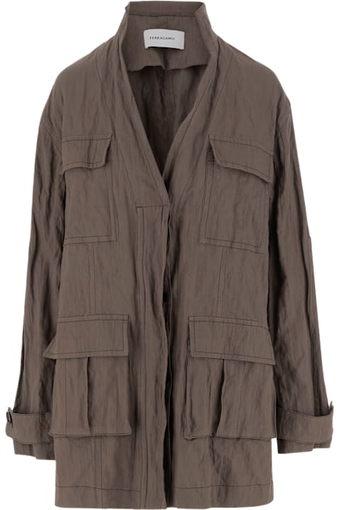 Ferragamo Coats & Jackets for Women Ferragamo Cotton Ruched Effect Jacket