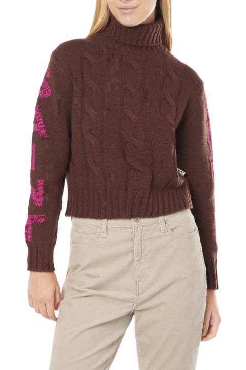 Homeware MC2 Saint Barth Woman Turtleneck Braided Sweater With Saint Moritz Jacquard