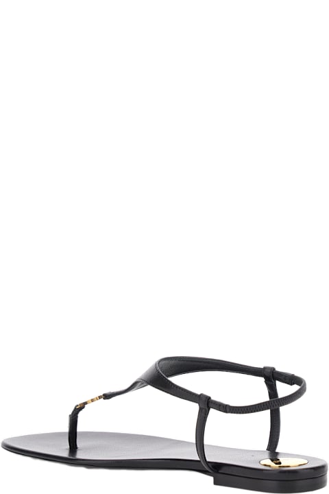 Shoes for Women Saint Laurent Black Sandals With Metallic Cassandre Detail In Leather Woman