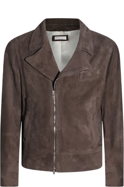 Brunello Cucinelli Coats & Jackets for Men Brunello Cucinelli Brown Leather Jacket