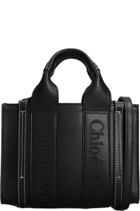 Chloé Totes for Women Chloé Woody Hand Bag In Black Leather