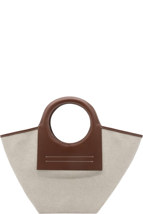 Hereu Totes for Women Hereu Beige And Brown Chestnut Leather And Canvas Cala Tote Bag